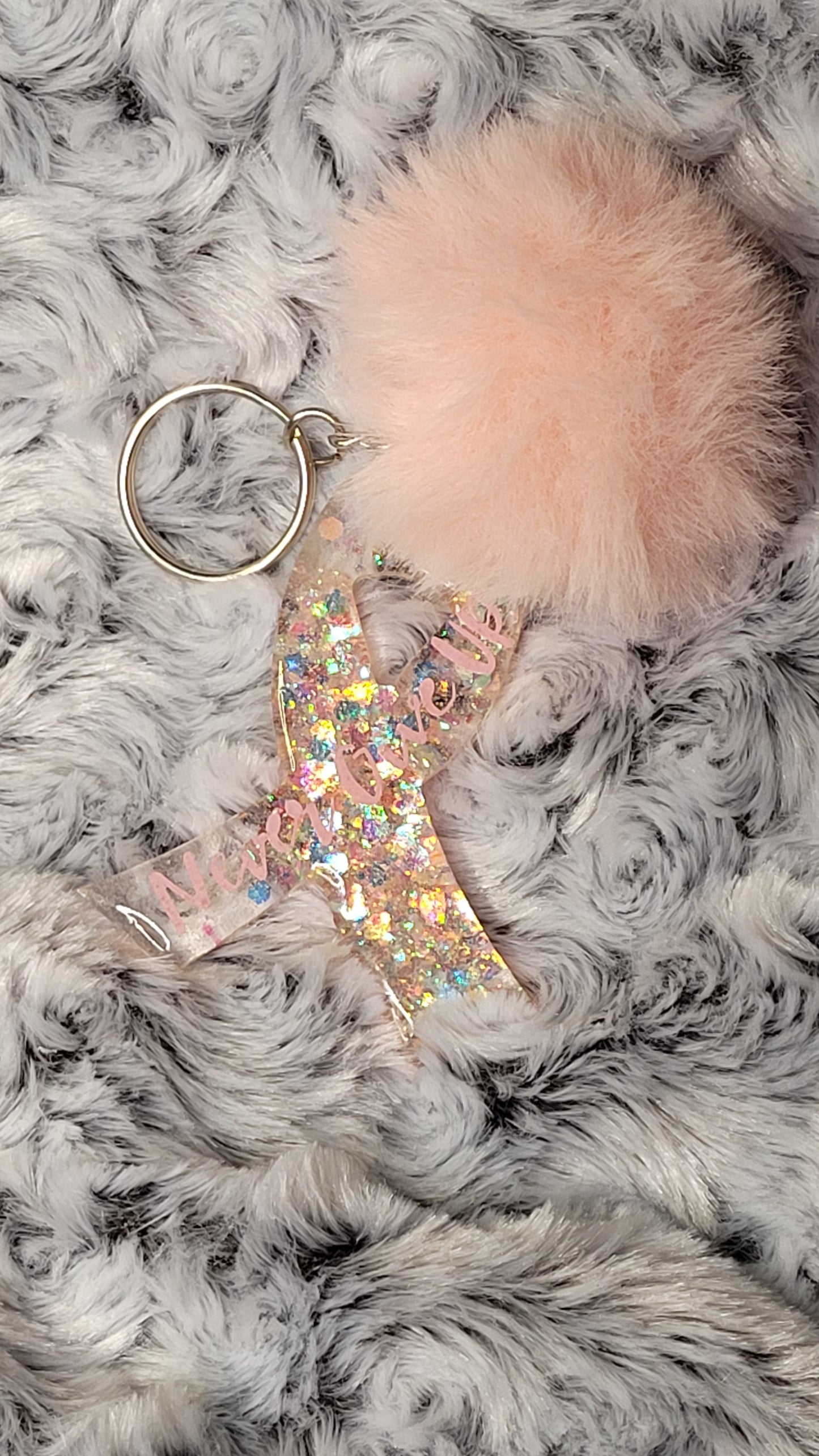 Never Give Up Pink Ribbon Keychain